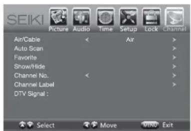 Seiki SE43FK - Paramètres de canal - 1