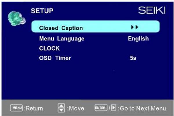 Seiki SE321FB - Configuration de Menu - 1
