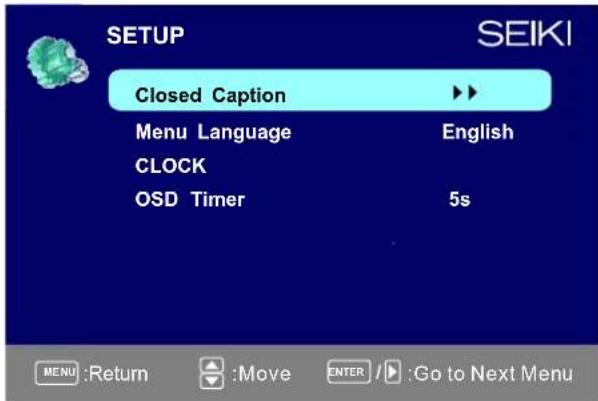 Seiki SE321FB - Setup Menu - 1