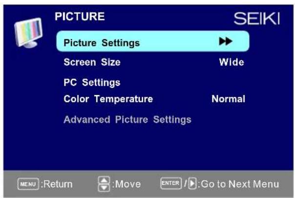 Seiki SE321FB - PICTURE MENU - 1