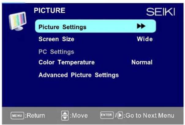 Seiki SE321FB - MENU D'IMAGE - 1