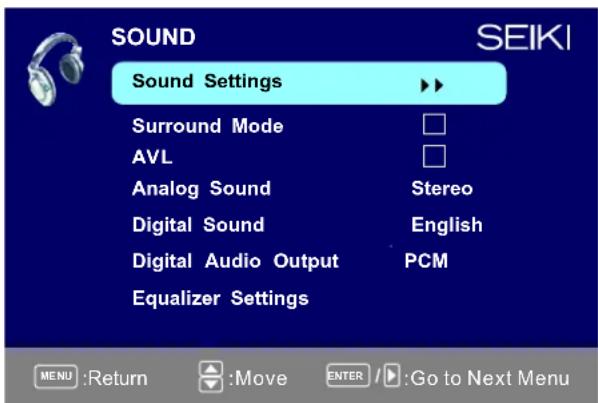 Seiki SE321FB - Menú de sonido - 1