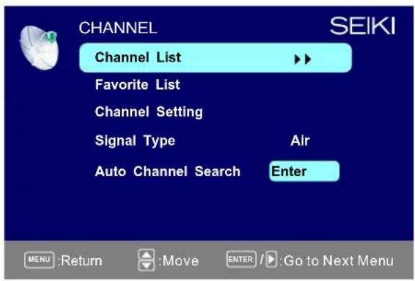 Seiki SE321FB - Menú de canal - 1