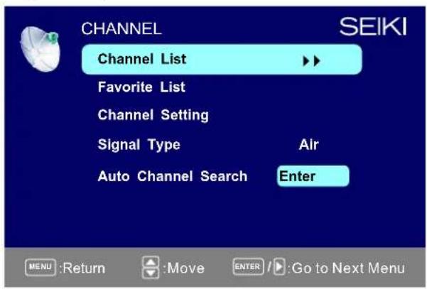 Seiki SE321FB - MENU CHAINE - 1