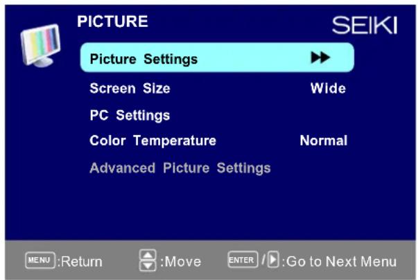 Seiki SE321FB - Menú de imagen - 1