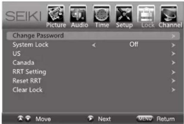 Seiki SE42UM - Configuración de bloqueo - 1