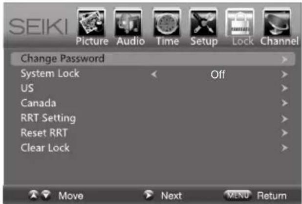 Seiki SE42UM - Paramètres de verrouillage - 1