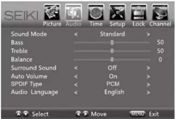 Seiki SE42UM - Configuración de audio - 1