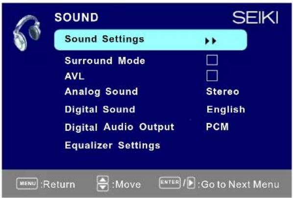 Seiki SE421TT - SOUND MENU - 1
