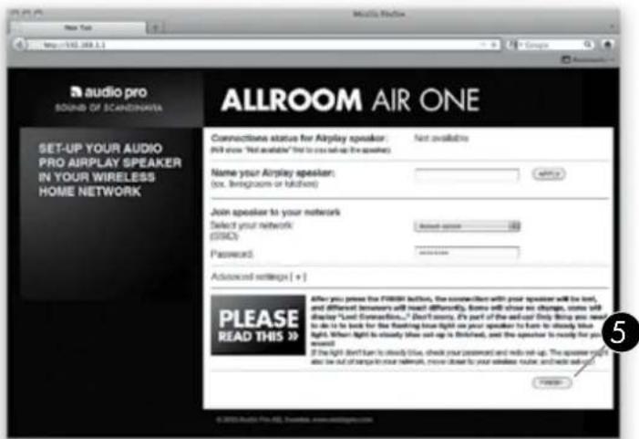 AUDIO PRO Allroom Air One - CONFIGURATION SANS FIL À L'AIDE DU NAVIGATEUR INTERNET - 6