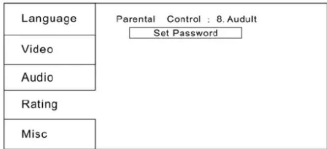 AEG DVD 4520 HDMI - RATING SETUP (CONFIGURATION DU CONTROLE PARENTAL) - 1