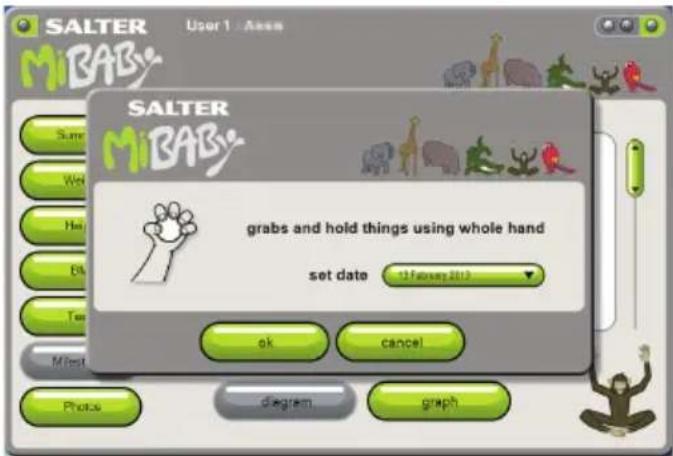 SALTER User 1 Assn SALTER MIBABY grabs and hold things using whole hand set date 12 February 2013 ok cancel photo diagram graph