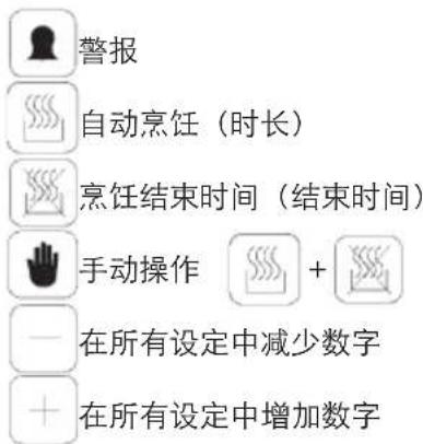 警报 自动烹饪(时长) 烹饪结束时间(结束时间) 手动操作 + - 在所有设定中减少数字 + 在所有设定中增加数字