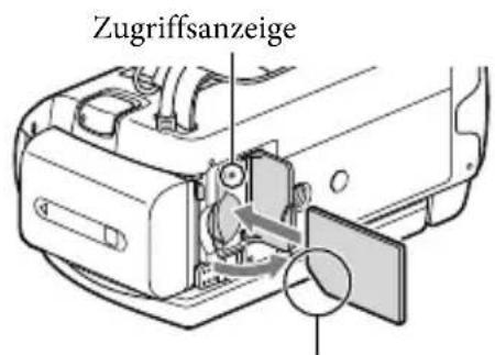 SONY HDRCX270E - Öffnen Sie die Abdeckung und schieren Sie die Speicherkarte ein, bis sie mit einem Klick einrastet. - 1