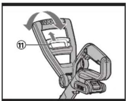 Diagram of a car seatbelt device with labeled parts and directional arrows indicating rotation or movement.