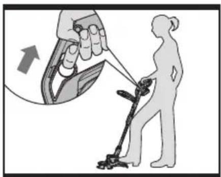 Illustration showing a person using a tool to interact with a device, with an arrow indicating the process.