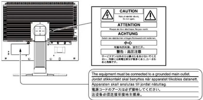 EIZO FlexScan S2133 - Emplacements des étiquettes de sécurité - 1