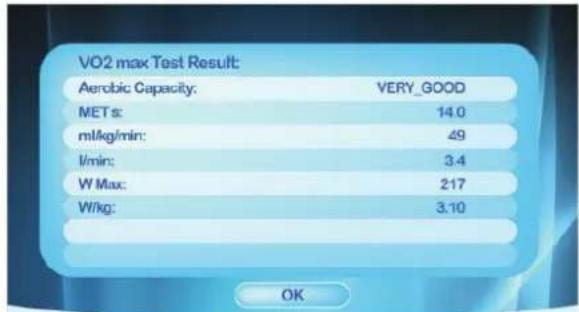 TUNTURI Pure F 6.1 - VO2 Max test result screen - 1