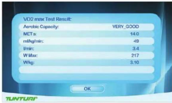 TUNTURI Pure F 6.1 - VO2 Max Testresultat Bildschirm - 1