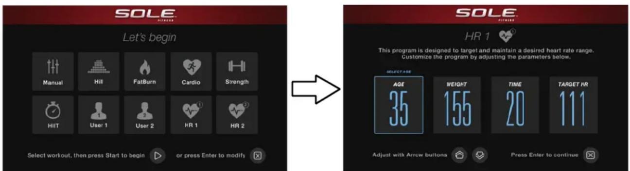 Sole Fitness E95 - Opération du programme de la frequency cardiaque - 1