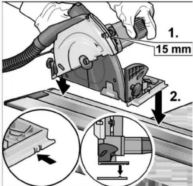 Flex CSE 55 T - «Fender com a serra» a regua de guia: INDICAÇÃO - 1