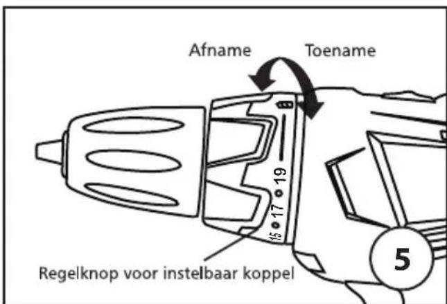 Gamma CD18HPLi - Instellen van het koppel of de boorstand (afb. 5) - 2