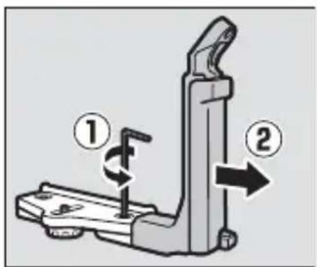 Diagram of a mechanical device with labeled parts and directional arrows indicating motion or force directions.