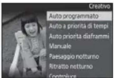 Creativo Auto programmatico Auto a priorità di tempi Auto priorità diaframmi Manuale Paesaggio notturno Ritatto notturno Controlura