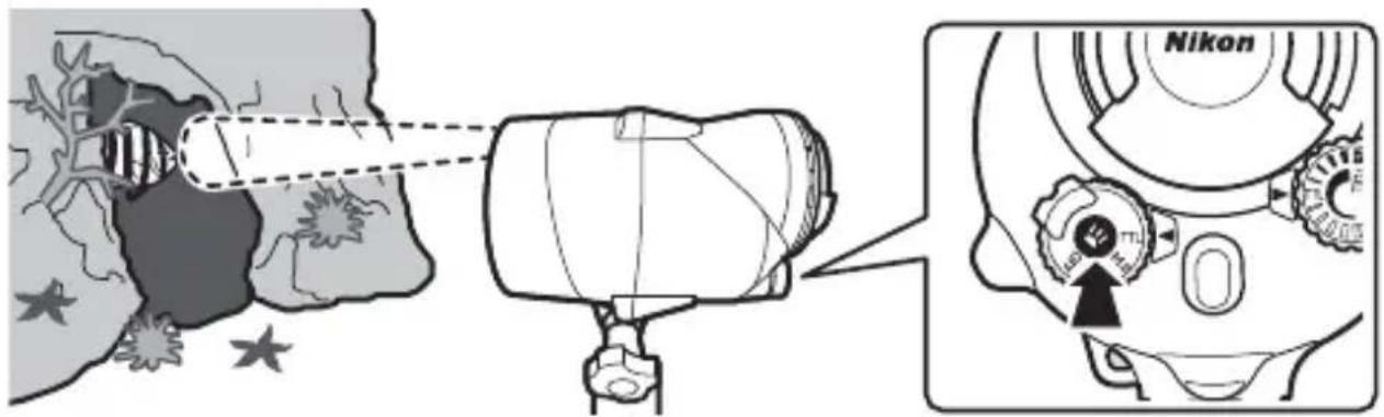 Diagram illustrating a camera lens system with labeled components and an inset showing the Nikon lens mechanism.