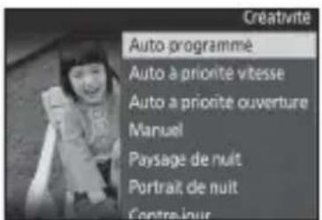 Creativrite Auto programmé Auto à priorité vitesse Auto a priorité ouverture Manuel Paysage de nuit Portrait de nuit Contrainour