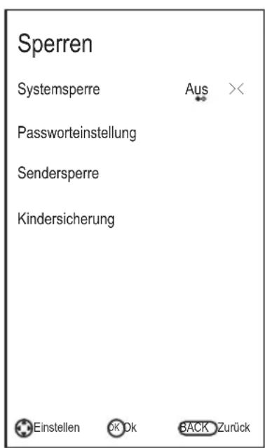 CHANGHONG LED40D1100ISX - Konfiguration des Sperren-Menus - 1