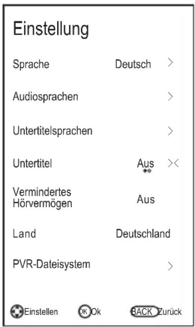 CHANGHONG LED40D1100ISX - Konfiguration des Setting-Menüs - 1