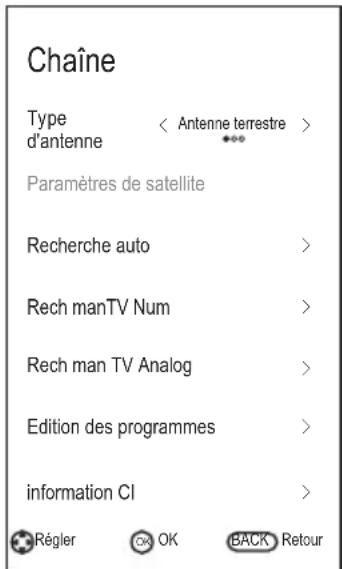 CHANGHONG LED40D1100ISX - Configurer le menu des chaînes - 1