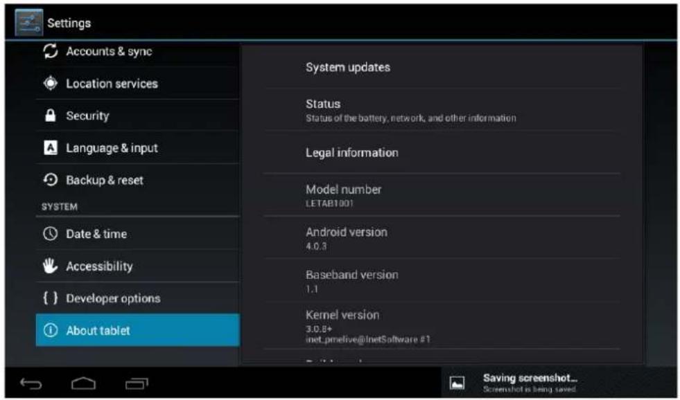 Leotec LPad Nova II LETAB1007 - About the unit: Displays information about the Tablet and the OS - 1