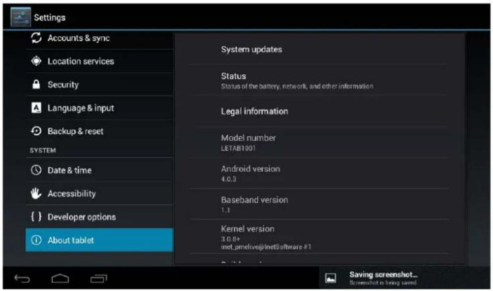 Leotec LPad Nova LETAB1006 - About the unit: Displays information about the Tablet and the OS - 1