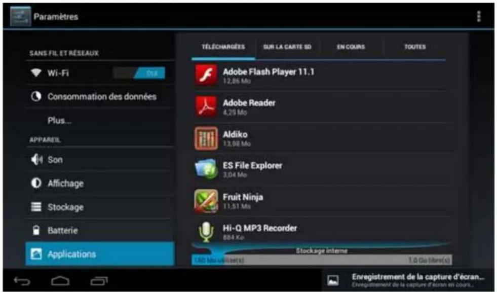 Leotec LPad Universe LETAB1003 - Applications : Montre les applications téléchargées sur la mémoire principale ou sur la carte SD ainsi que les applications en cours d'exécution. - 1
