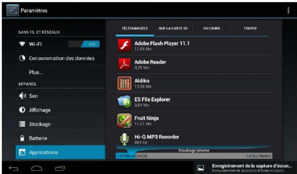 Leotec LPad Polar LETAB907 - Applications: Montre les applications téléchargées sur la mémoire principale ou sur la carte SD ainsi que les applications en cours d'exécution. - 1