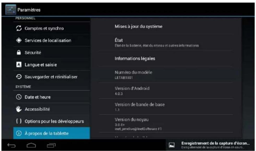 Leotec LPad Nebula LETAB905 - A propos de la Tablette : Affiche des informations sur la Tablette et le système opératif. - 1