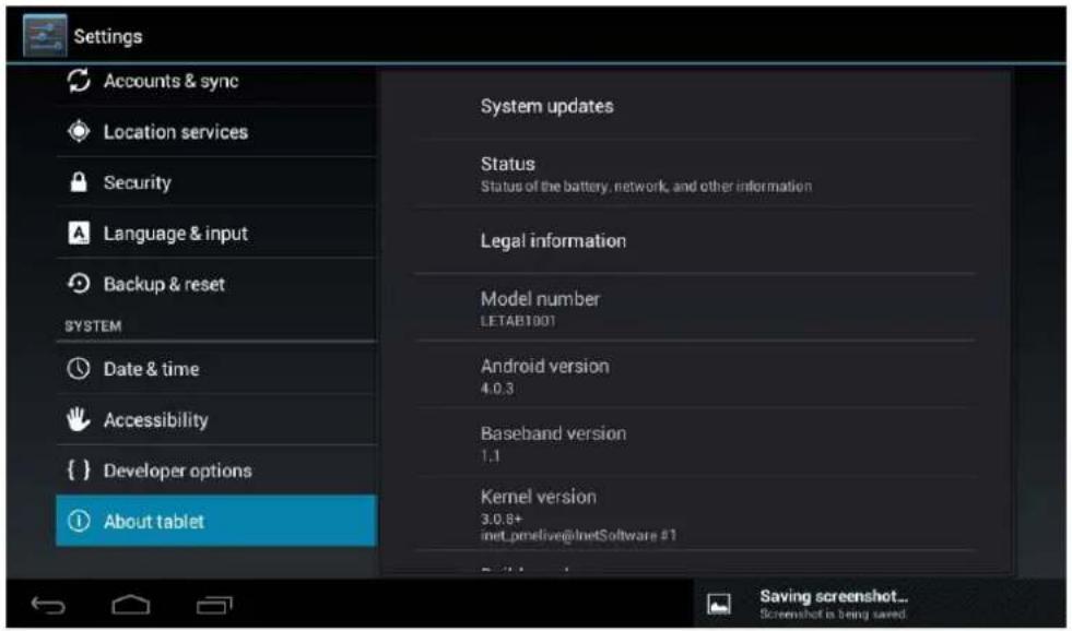 Leotec LPad Nebula LETAB905 - About the unit: Displays information about the Tablet and the OS - 1
