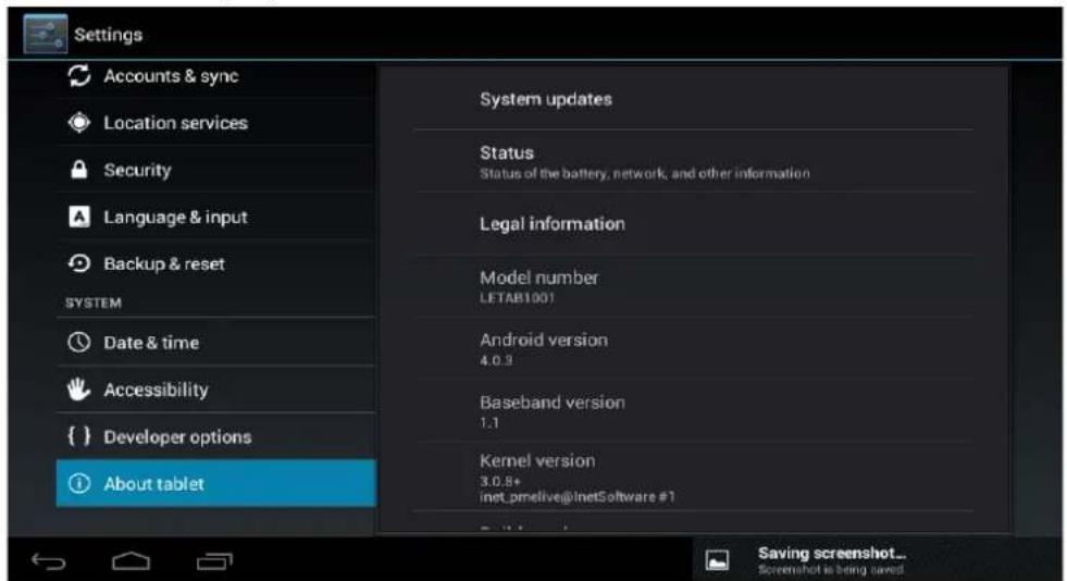 Leotec LPad Quantum S LETAB906 - About the unit: Displays information about the Tablet and the OS - 1