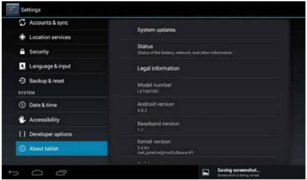 Leotec LPad Comet LETAB901 - About the unit: Displays information about the Tablet and the OS - 1