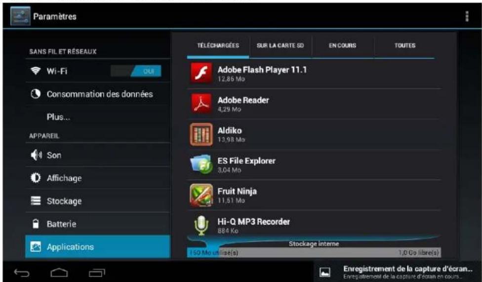 Leotec LPad Aurora LETAB903 - Applications : montre les applications téléchargées sur la mémoire principale ou sur la carte SD ainsi que les applications en cours d'exécution. - 1