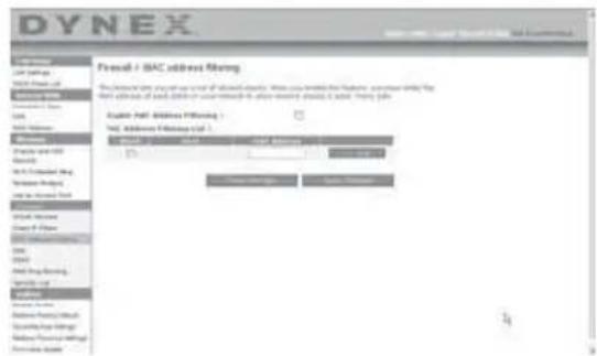 Dynex DXWGRTR - Configuración del filtrado de direcciones MAC - 1