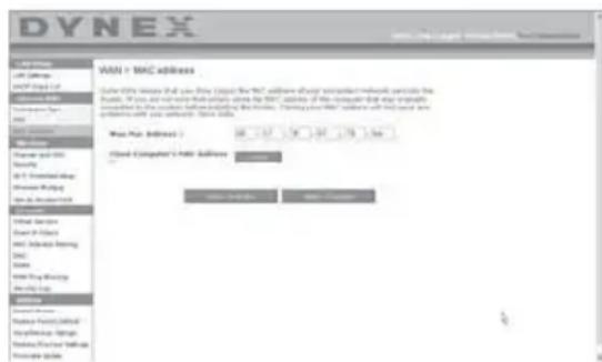 Dynex DXWGRTR - Configuration de l'adresse MAC (Media Access Controller) WAN - 1