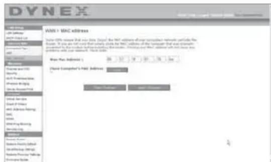 Dynex DXWGRTR - Configurando la direccion MAC (Controlador de acces o los medios) de su WAN - 1