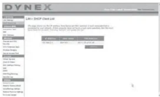 Dynex DXWEGRTR - Affichage de la liste des clients DHCP - 1