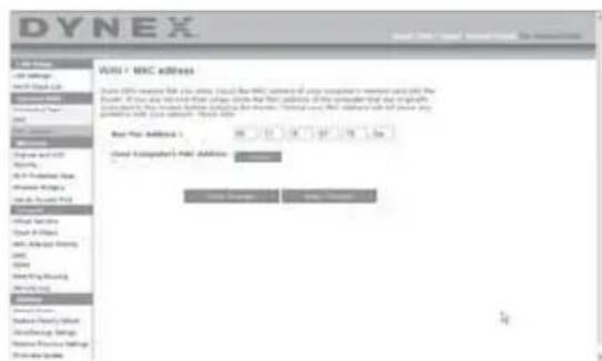 Dynex DXWEGRTR - Configuration de l'adresse MAC (Media Access Controller) WAN - 1