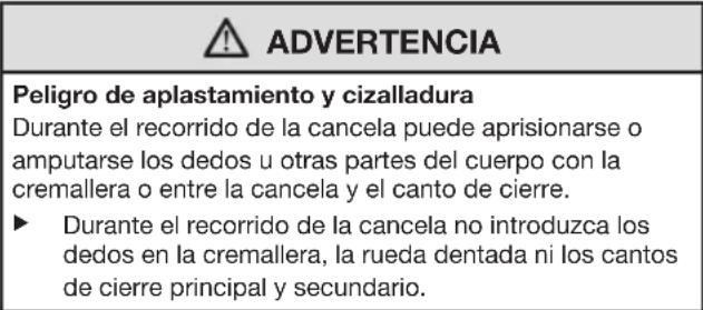 Hormann PortronicS 4000 - Peligro de lesiones durante el recorrodo - 1