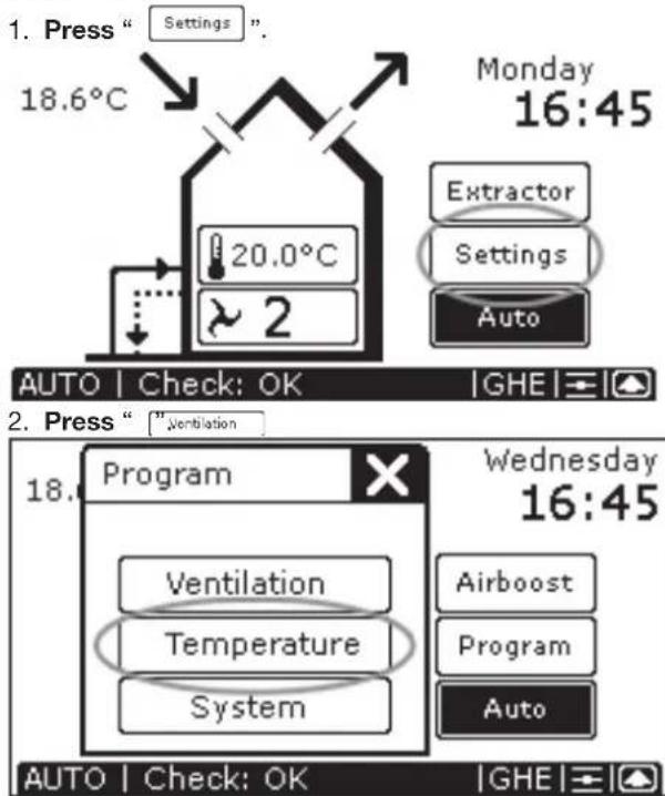 ZEHNDER ConfoControl Luxe - Temperature programme settings - 1