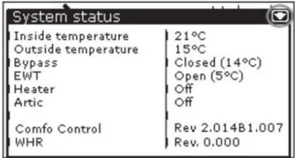 ZEHNDER ConfoControl Luxe - Information about ComfoControl status - 2